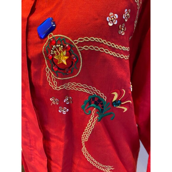 Vintage Harbour Vue Blouse 1980's Gemstone Jeweled Button Up Shirt Size 12 Top - Picture 8 of 12